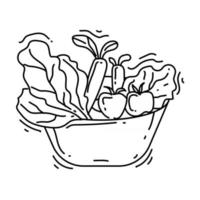 icono de comida de jardinería. conjunto de iconos dibujados a mano, contorno negro vector