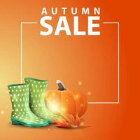 Autumn sale, square web banner for your website with rubber boots vector