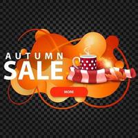 Autumn sale, banner in the form of lava lamp with mug of hot tea vector