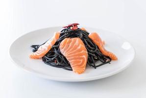 Spicy black spaghetti with salmon - fusion food style photo