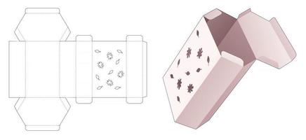 caja hexagonal de cartón con plantilla troquelada de patrón otoñal estarcido vector