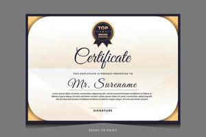 Certificate of appreciation template with gold badge. vector