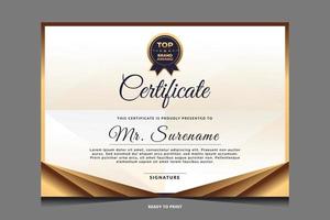 Certificate of appreciation template with gold badge. vector