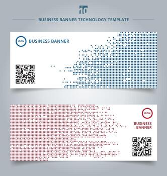 Set of template abstract technology digital data square blue and red vector