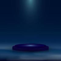 Pedestal azul realista 3d con iluminación y niebla vector