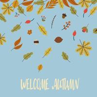 autumn greeting postcard with falling leave vector