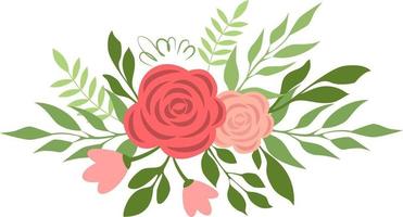 Vector illustration of a bouquet with roses and herbs