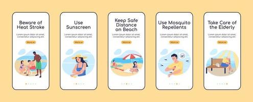 Summer rest safety tips mobile app screen flat vector template