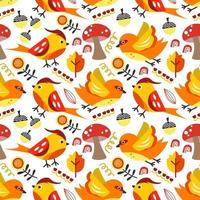 Seamless pattern autumn forest with cute bird