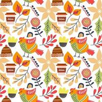 Autumn leaves and bird seamless pattern vector