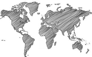 Bosquejo del mapa del mundo a mano alzada sobre fondo blanco. vector