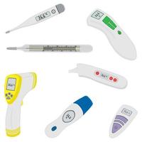 big colored set different types of thermometers for hospital vector