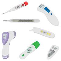 big colored set different types of thermometers for hospital vector