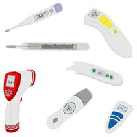 big colored set different types of thermometers for hospital vector