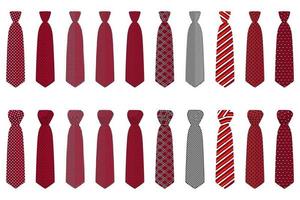 gran conjunto de corbatas de diferentes tipos, corbatas de varios tamaños vector