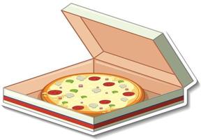 Pizza en la etiqueta de la caja sobre fondo blanco. vector