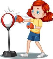 A girl cartoon character doing boxing exercise vector