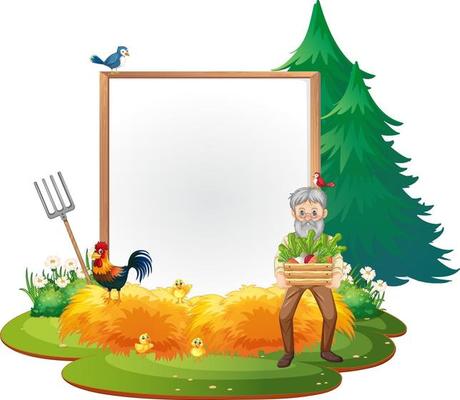 Empty banner template in the farm scene isolated on white background