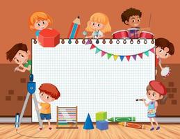 Empty board with student kids doing different activities vector