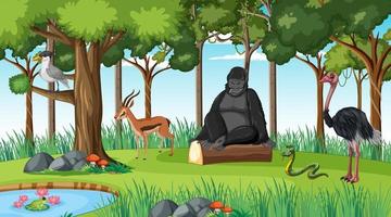 Forest scene with different wild animals vector