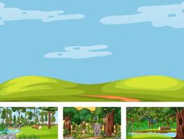 Set of different nature horizontal scene with various wild animals vector