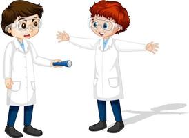 Two young scientist doing shadow experiment vector