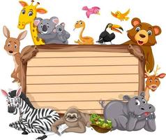 Empty wooden board with various wild animals vector