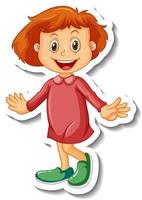 Sticker template with a girl in standing posing cartoon character vector