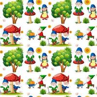 Gnome or dwarf seamless pattern with garden elements vector