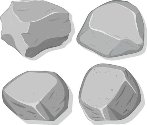 Set of gray stones isolated on white background