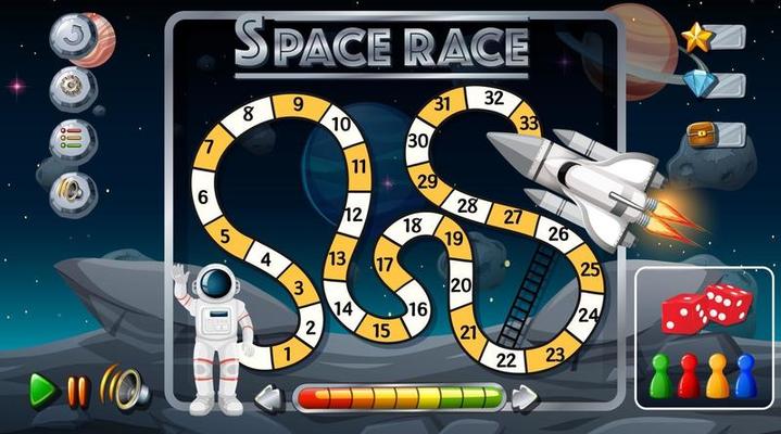 Snake and ladders game template with space theme