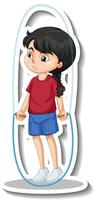 Cartoon character sticker with a girl jumping rope vector