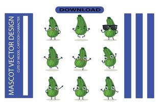 Mascot images of the cucumber set. Free Vector