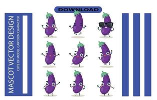 Mascot images of the eggplant set. Free Vector