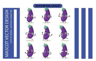 Mascot images of the eggplant set. Free Vector