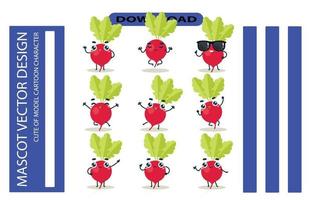 Mascot images of the Radish set. Free Vector