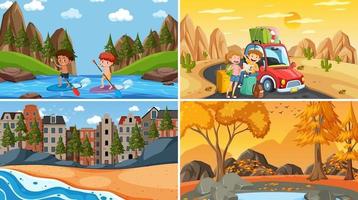 Set of different nature scenes cartoon style vector