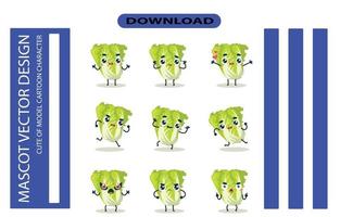 Mascot images of the salad cabbage set. Free Vector High Quality