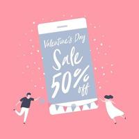 Sale promotion Valentine's day on mobile phone for banner. vector