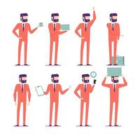 Businessman characters poses and actions set. vector