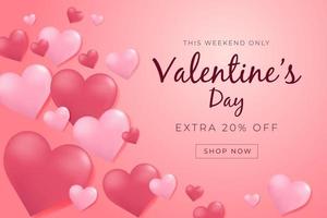 Valentines day sale poster with 3D hearts. vector