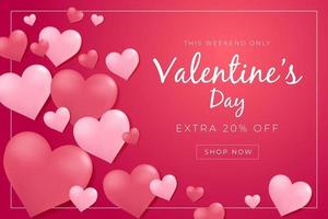 cartel de venta del día de San Valentín con corazones 3d. vector