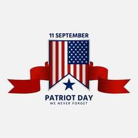 Patriots day 9 11 with red ribbon and us flag vector