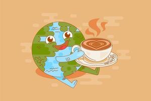 Planet earth coffee break time enjoyment vector