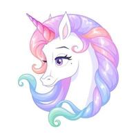 Beautiful white unicorn with pink horn vector illustration