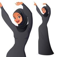 Muslim woman dancing with hands in the air vector illustration