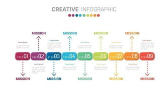 Abstract infographics number options template with 9 steps. vector