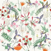 Violet hummingbird in fantasy forest seamless pattern vector