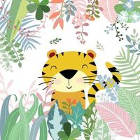 lindo, tigre, en, dulce, bosque, caricatura vector