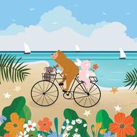 A Lover riding a bicycle on summer beach vector